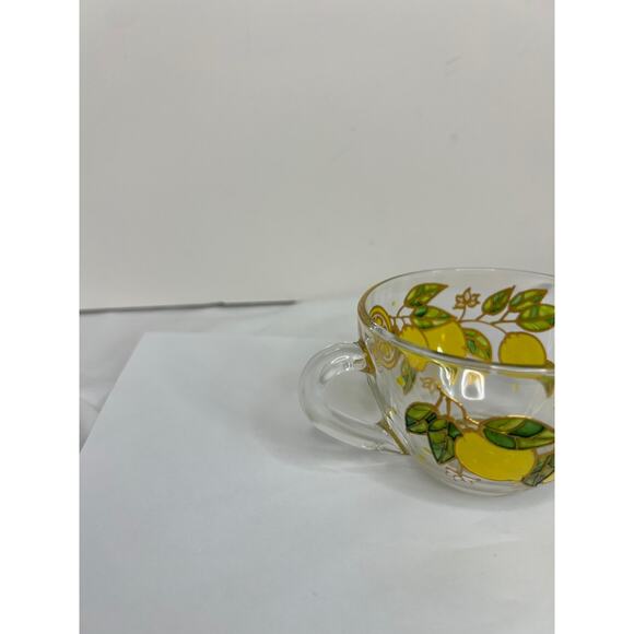 Lemons Cup And Saucer Set Yellow Glass Floral Vintage Retro Rare Find - Picture 10 of 16